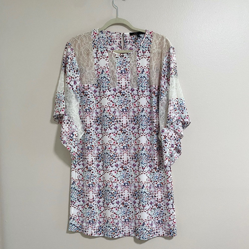BCBGMaxAzria Susannah Printed Kaftan Dress with Lace Size Small